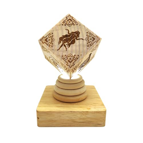 DaZhan Zodiac Virgo Constellation Totem Design Wooden Cubic Ornaments with LED Night Lamp Base - Desk Decorative Lamp - Best Gift for Home Decor White Light