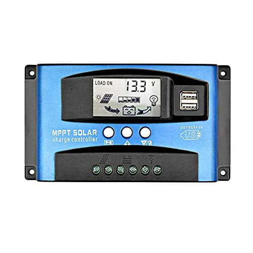 Hinbest 30A Solar Charge Controller Solar Panel Battery Intelligent Regulator with Dual USB Port 12V/24V PWM Auto Paremeter Adjustable LCD Display