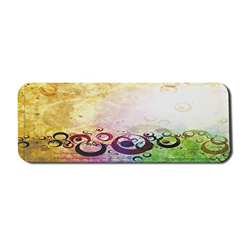 Lunarable Yellow Computer Mouse Pad, Old Grunge Messy Retro Display with Abstract Bubble Like Shapes Antique Style, Rectangle Non-Slip Rubber Mousepad Large, 31" x 12" Gaming Size, Red Blue Yellow