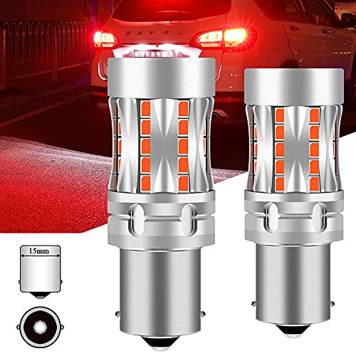 Chemini 2000Lumens 1156 LED Bulbs BA15S P21W 7506 Red No Hyper Flash Lights 46 LEDs 21W 12-24V with Built-In Load Resistor Canbus No Error  and Interference for Tail Brake Lights Bulbs 2pcs