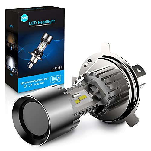 Car Work Box H4/9003 LED Motorcycle Headlight Bulb, 2.5CM Diameter HS1 Hi/Lo Beam 6400LM CSP Chips Conversion Kit -1 Pack, 6000K White-