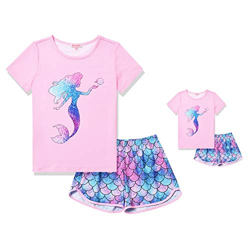 Mermaid Pjs Matching Dolls and Girls Pajama Sets Cotton for American Girls,Size 6 7 Mermaid Pjs Matching Dolls and Girls Pajama Sets Cotton for American Girls,Size 6 7