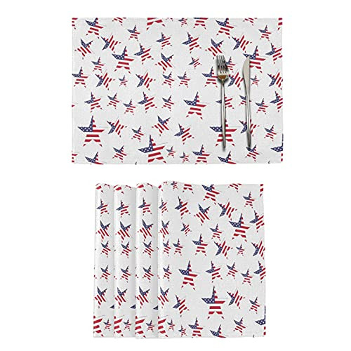 Placemats Set of 6 for American Independence Day USA Flag Stars Placemat Table Place Mats for Dining Kitchen Table July 4th Patriotic Place Mats 12" x 18"