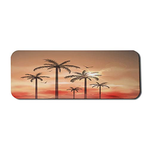 Ambesonne Tropical Computer Mouse Pad, Palm Trees with Dramatic Sky Clouds and Gulls Exotic Display Art, Rectangle Non-Slip Rubber Mousepad Large, 31" x 12" Gaming Size, Coral Salmon Brown