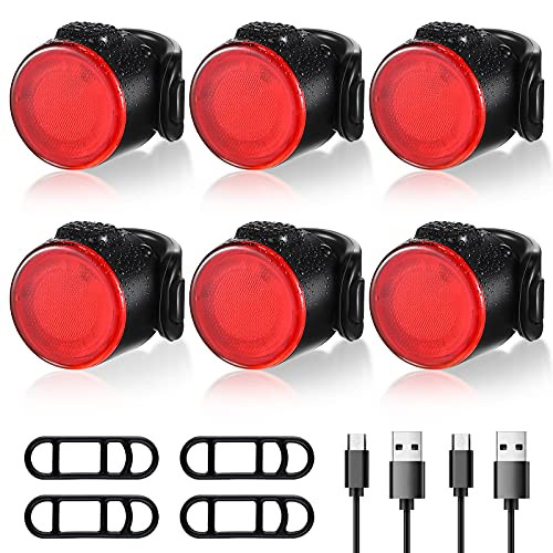 6 Pieces USB Rechargeable LED Waterproof Bike Lights Set Waterproof Bicycle Headlight and Taillight Rear LED Bicycle Light with 6 Light Modes Cycle Flashing Light for Road Mountain Bike -Red-