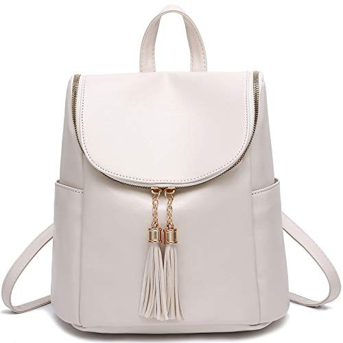 Girls Mini Backpack Purse for Women PU Leather Fashion Backpack Shoulder Bag with Charm Tassel White