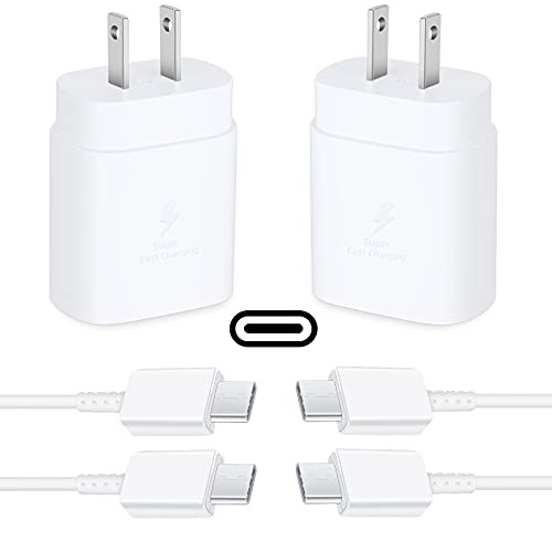 USB C Charger, 2-Pack PD 25W Fast Wall Charger and 5Ft Type C to Type C Fast Charging Cable for Samsung S21/S21 Plus/S21 Ultra/S20/S20 plus/S20 Ultra/Note 20 Ultra/Note 10 Plus/S10/S10e/S9/S8 - White