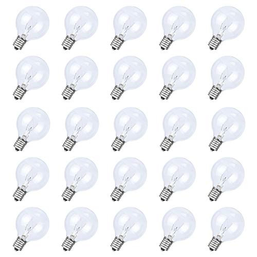 G40 Clear Replacement Light Bulbs, 5 Watts Clear Globe Light Bulb Fits E12/C7 Candelabra Screw Base for G40 Outdoor/ Indoor Patio String Lights- 25 Pack