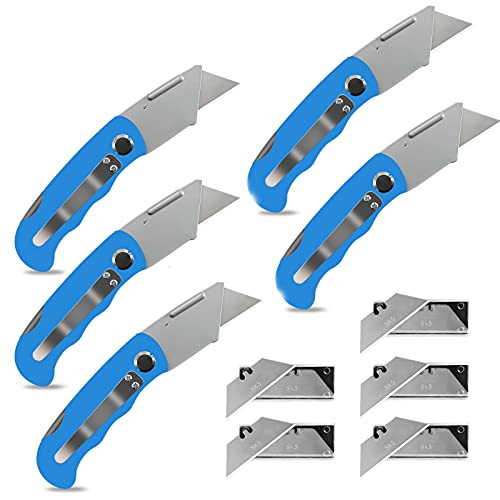 Box Cutters Folding 5 Pack Utility Knife with Fixed Blade, Lock-Back Design Box Cutter with Pocket Clip, Quick Change Blade Box Cutter Knife, Carpet Knife, Drywall Cutter