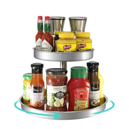 Lazy Susan, 2 Tier Lazy Susan, Lazy Susan Turntable, Spinning Spice Organizer, Turntable Cabinet Organizer, Pantry Spinner, Rotating Condiments Organizer, Makeup And Fridge Turntable Organizer