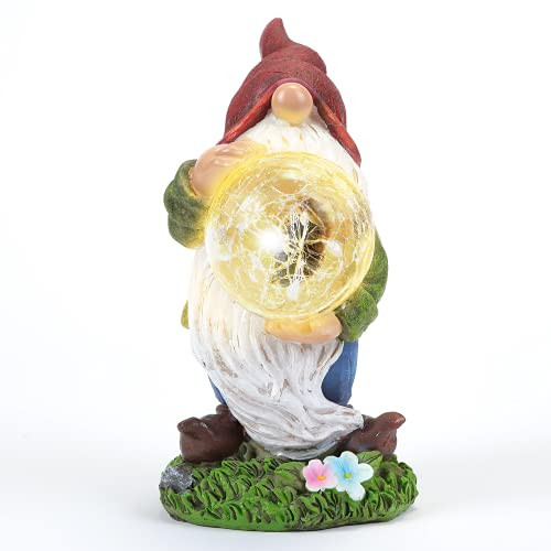 Garden Gnomes Outdoor with Solar Lights LED by JHBOX, Solar Gnome Garden Decor , Resin Garden Statues and Figurines Outdoors, Yard Ornaments, Outdoor Garden Decorations Gift -Red Hat Gnome-