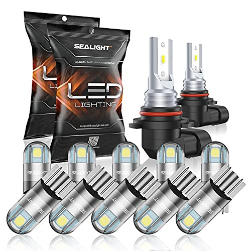 SEALIGHT 194 LED Bulbs 6000K White,Bundle SEALIGHT 9140 9145 H10 LED Fog Light Bulbs