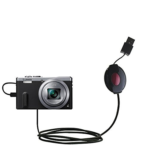 Gomadic USB Power Port Ready Retractable USB Charge USB Cable Wired specifically for The Panasonic Lumix DMC-TZ60 and uses TipExchange