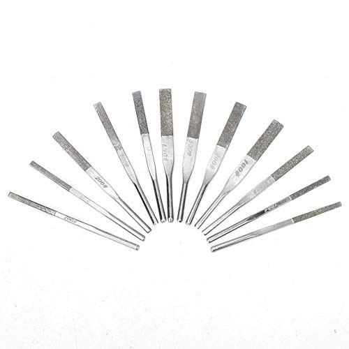 12 Piece Precision Needle File Set, Shank Taper Machine Diamond Files for Reciprocating Grinding, 100/150/200/300 Grit