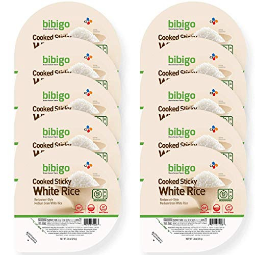 Bibigo Restaurant-Style Cooked Sticky White Rice, 7.4-ounce Bowls -Pack of 10-