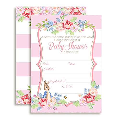 Amanda Creation Little Rabbit Girl Baby Shower Fill in Style Invitations. Set of 20 Including envelopes