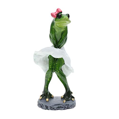 Garneck Resin Frog Figurine Funny Lady Frog Statue Miniature Landscape Fairy Garden Sculpture Desktop Ornament for Home Desk Bathroom Decor -Green-