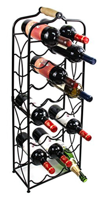 PAG 23 Bottles Free Standing Floor Metal Wine Racks Wine Storage Holders Stands Display Shelf with Wooden Handle, Black