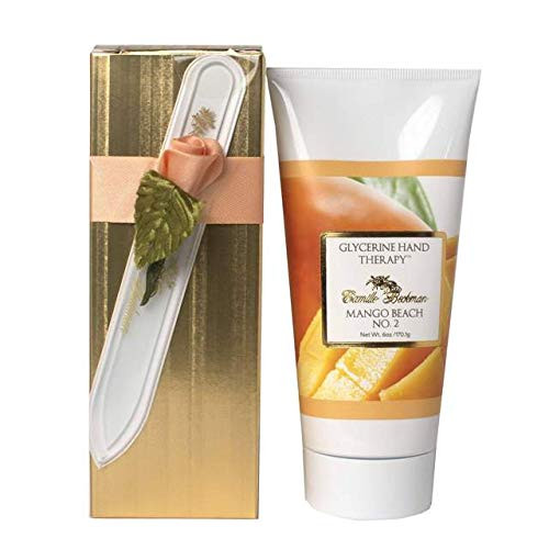 Camille Beckman Romantic Manicure Gift Set, Mango Beach No. 2, Glycerine Hand Therapy 6 oz, Premium Crystal Nail File