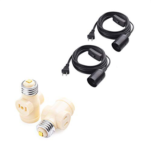 Cable Matters 2-Pack Hanging Light Cord -Light Socket with Cord- with On Off Toggle Switch in Black - 15 Feet  and  2-Pack Light Socket Adapter