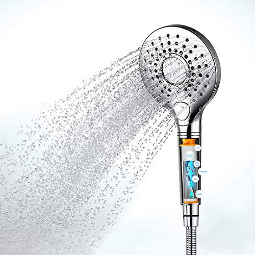 Filtered Shower Head Hand-Held with Handheld Spray?High Pressure Shower Heads Filter with 3 Spray Modes - Rain,Massage,Pulse for Hard Water Detachable Chrome