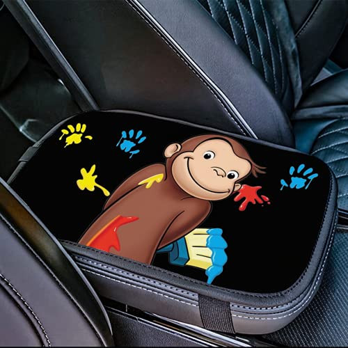 Curious George Car Center Console Armrest Pad, Automotive Console  and  Organizers Accessories Center Console Cover, Universal Fit Soft Comfort Center Console Armrest Cushion for Car