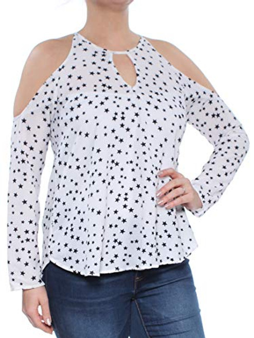 Seven Sisters Womens Cold Shoulder Keyhole Pullover Top White S