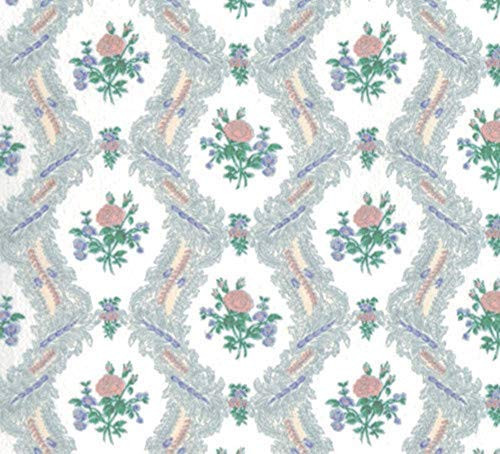 Melody Jane Dollhouse Ogee Lace Cream Rose Miniature Print Wallpaper 3 Sheets