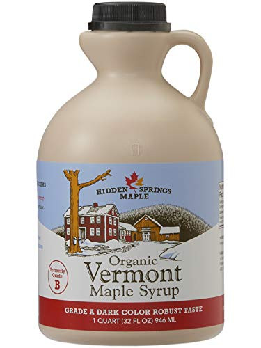 Hidden Springs Maple Organic Vermont Maple Syrup, Grade A Dark Robust -Formerly Grade B-, 32 Ounce, 1 Quart, Family Farms, BPA-free Jug