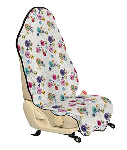 Lunarable Paint Car Seat Hoodie, Paintbrush Style Sketchy Lines Circles Spots Color Splashes Murky Display, Car Seat Cover Protector Non Slip Backing Universal Fit, 30" X 57", White Magenta