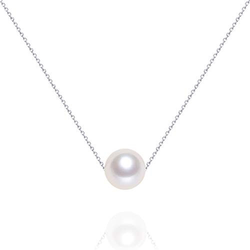 Single Floating Pearl Necklace Freshwater Cultured Pearl Pendant Sterling Silver Necklace for Women 7mm 16" Single Floating Pearl Necklace Freshwater Cultured Pearl Pendant Sterling Silver Necklace for Women 7mm 16"