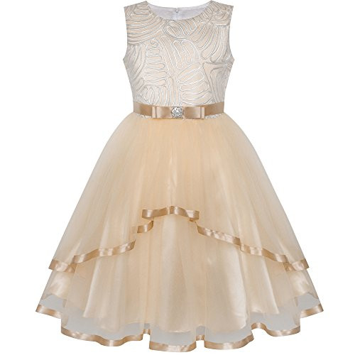 Sunny Fashion Flower Girl Dress Beige Wedding Party Bridesmaid Dress Size 7