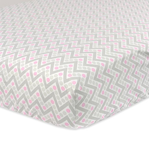 Just Born 100 percent Cotton Fitted Crib Sheets, Pink/Grey Chevron