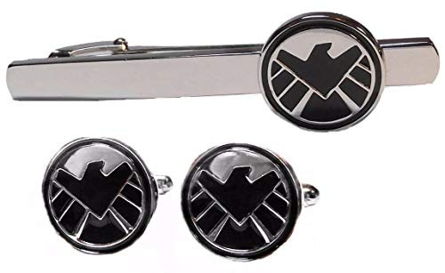 Agents of Shield Logo Silvertone Metal Cufflinks  and  Tie Clip Set