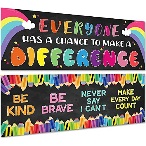 2 Pack Motivational Classroom Decorations Banner Posters for Teachers, Positive/Inspirational/Growth Mindset Banner for Students Educational, Bulletin Board/Wall Decor for Preschool/Elementary