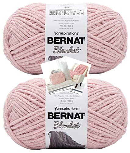Bernat Blanket Yarn - Big Ball -10.5 oz- - 2 Pack with Pattern Cards in Color -Tan Pink-