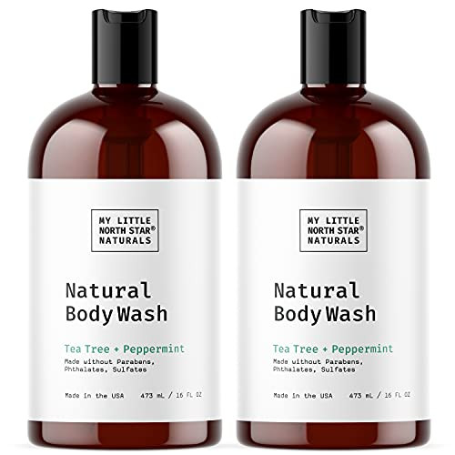 Tea Tree Body Wash with Peppermint for Man and Women | Natural Tea Tree Oil Peppermint Shower Gel | Made in USA | 2X16oz | Made Without Sulfates - Packaging May Vary