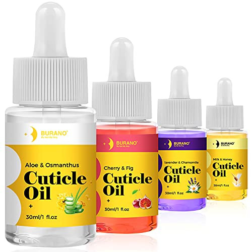 BURANO Cuticle Oil for Nails  Nail Care Oil Cuticle for Repair  and  Nail Growth, 30ML 4 Bottles Nail Oil Treatment for Damaged Nails Vitamin E for Nails, Natural Cuticle Oil for Acrylic Nails