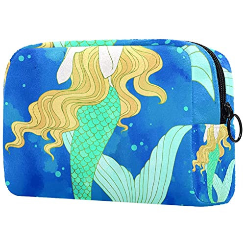 Women Makeup Bag,Cosmetic Storage Bag mermaid watercolor in ocean for Travel,Cosmetics Organizer