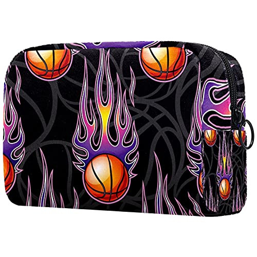 Women Makeup Bag,Cosmetic Storage Bag Sports Basketball Power Fire Purple for Travel,Cosmetics Organizer