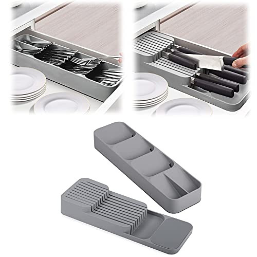 Kitchen Drawer Organizer, 2 Tier Knife Holder in-Drawer Knives Block Organizer Kitchen Storage, Silverware Tray for Drawer