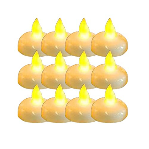 Realistic and Bright Flickering Bulb Electric Fake Candle in Yellow, LED Tea Lights Candles Battery-Operated Flameless Candles Lights for Wedding , Birthday , Party , Festival Celebration, Pack of 12