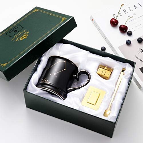 Tilany Ceramic Coffee Mug - Constellation Mug - Black Tea Mugs With Golden Spoon and Tea Infuser - Large Porcelain Cups - Coffee Pottery Cup With Zodiac Sign - 13.5oz Cup Gift Set -Libra- Tilany Ceramic Coffee Mug - Constellation Mug - Black Tea Mugs With Golden Spoon and Tea Infuser - Large Porcelain Cups - Coffee Pottery Cup With Zodiac Sign - 13.5oz Cup Gift Set -Libra-