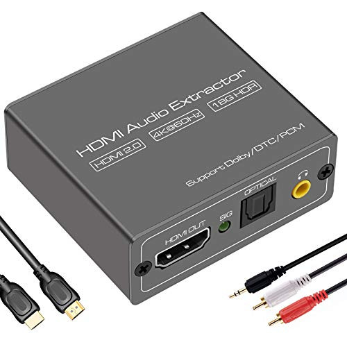 HDMI Audio Extractor 4KA60Hz,HDMI to HDMI plusOptical Toslink SPDIF plus3.5mm AUX Audio out, HDMI Splitter Audio Converter HDCP2.2 HDMI 2.0
