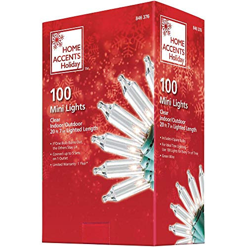 Home Accents Holiday 22 ft. 100 Clear Mini Incandescent Lights Bulb Green Cord -2 Packs-