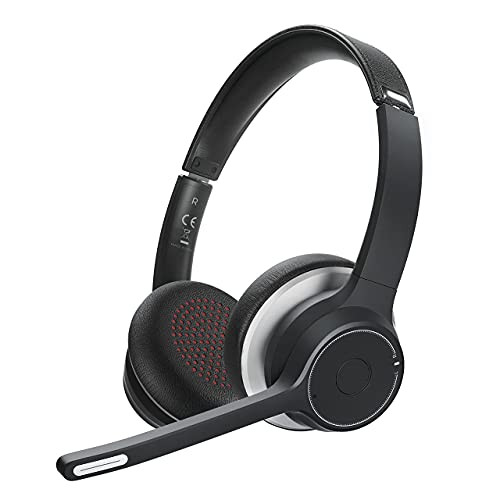 Wireless PC Headset, Wireless Headphones with Noise Canceling Microphone for Cellphone, Tablet, Headset for Call Center, Skype, Zoom, Home, Office, 22 Hours Talk Time