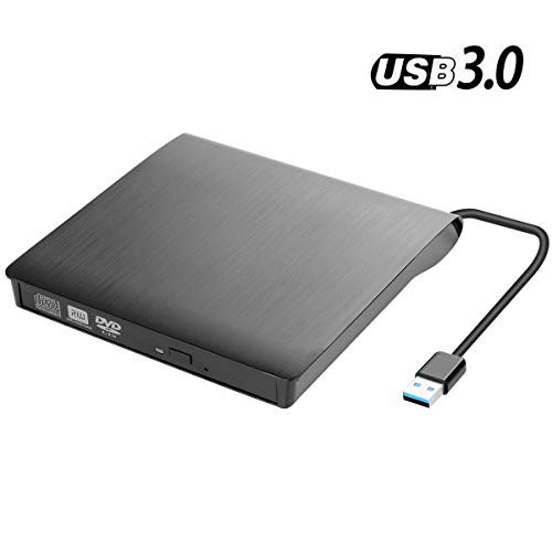 External DVD CD Drive, USB 3.0 Portable CD DVD  plus/- Slim Portable RW Drive Burner Writer ROM Rewriter, High Speed Data Transfer for Desktop/Laptop/Black