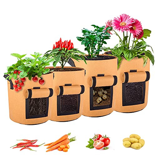 KAJIABELL Growing Pots for Plants 7 and 10 Gallon - Garden Pots for Growing Vegetables with Handles Fabric Planters Grow Bags for Plant Potato Tomato Onion Carrot -8-Pack- KAJIABELL Growing Pots for Plants 7 and 10 Gallon - Garden Pots for Growing Vegetables with Handles Fabric Planters Grow Bags for Plant Potato Tomato Onion Carrot -8-Pack-