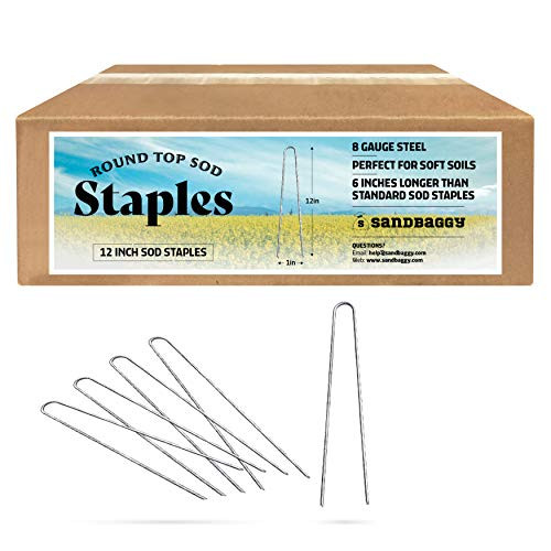 Sandbaggy 12-inch 8-Gauge Round Top Landscape Staples~SOD Staples Garden Stakes Weed Barrier Pins -25 Staples-