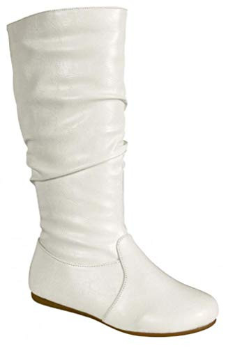 Wells Collection Womens Boots Soft Slouchy Flat to Low Heel Under Knee High, White, 7